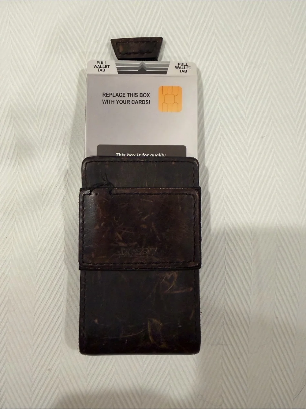 Proof Wallet - Minimalist Metal Wallet with Brown Leather Accent